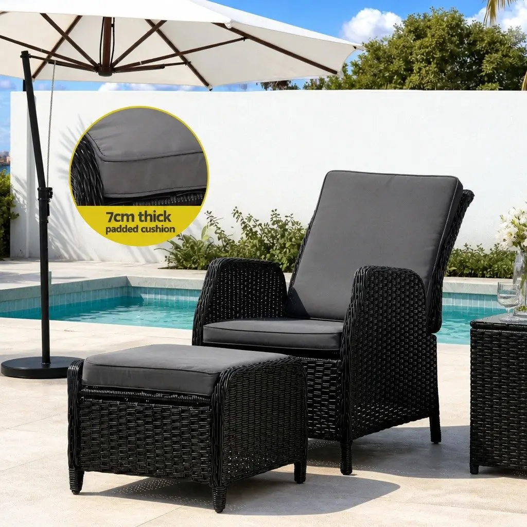 Wicker Recliner Chair with Adjustable Backrest