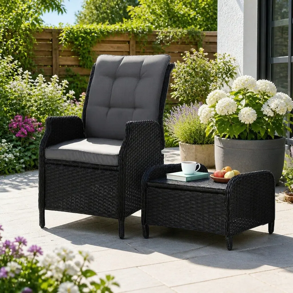 Wicker Recliner Chair with Adjustable Backrest