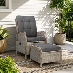 Durable Wicker Recliner Chair & Ottoman Set for Outdoors
