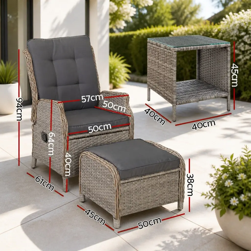 5-Piece Outdoor Wicker Recliner Furniture Set with Ottoman