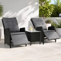 3-Piece Wicker Outdoor Recliner Set with Side Table