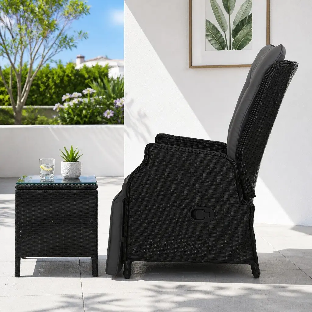 3-Piece Wicker Outdoor Recliner Set with Side Table