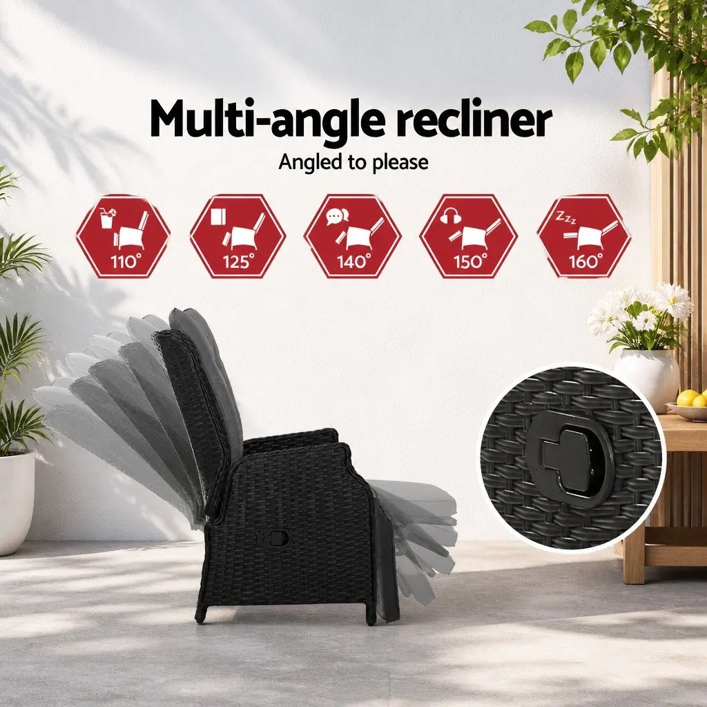 3-Piece Wicker Outdoor Recliner Set with Side Table