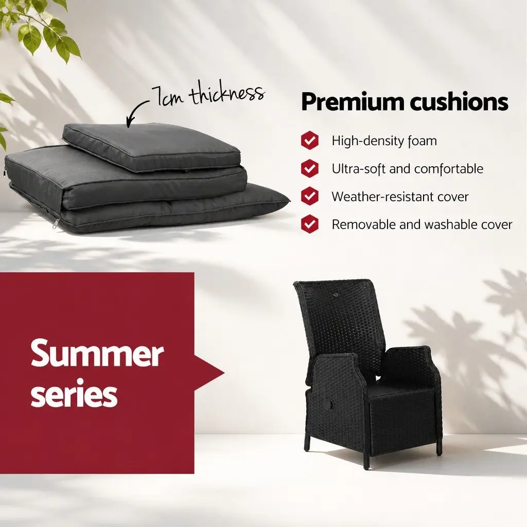 3-Piece Wicker Outdoor Recliner Set with Side Table