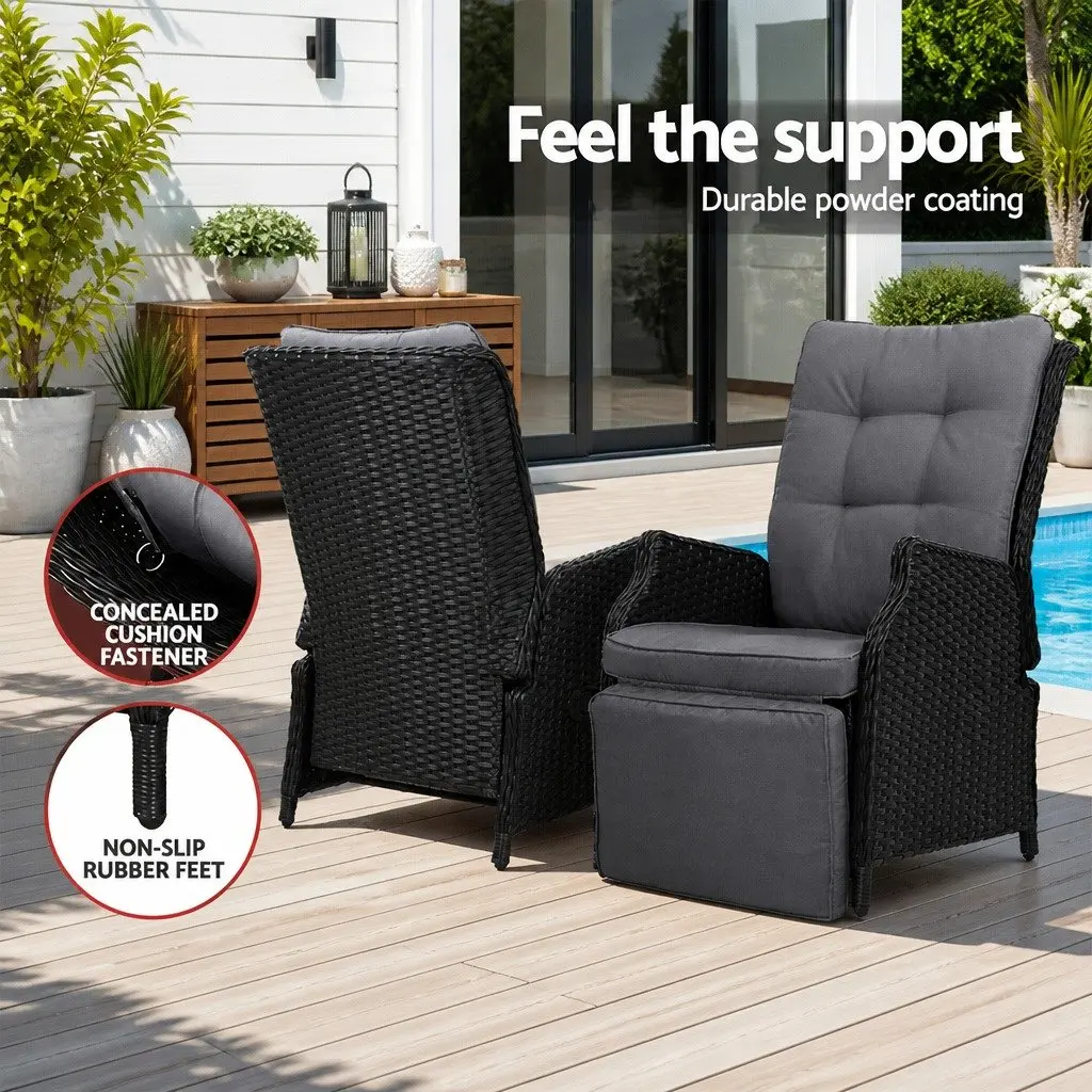 3-Piece Wicker Outdoor Recliner Set with Side Table