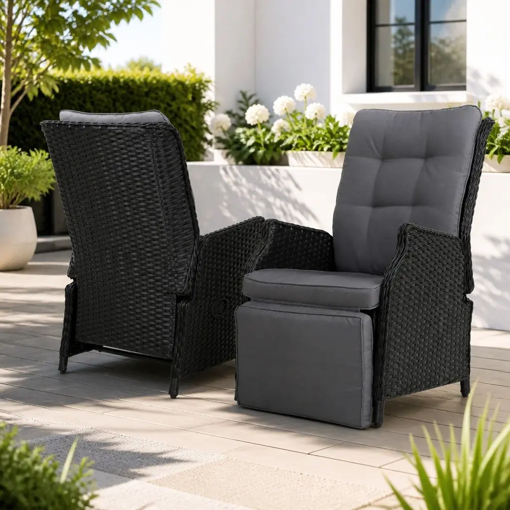2PC Wicker Recliner Outdoor Lounger Set