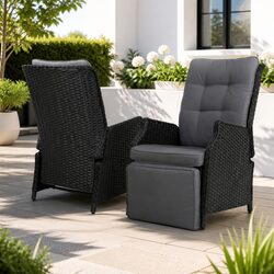 Recliner Chairs 2PC Sun Lounge Wicker Lounger Outdoor Adjustable Backrest