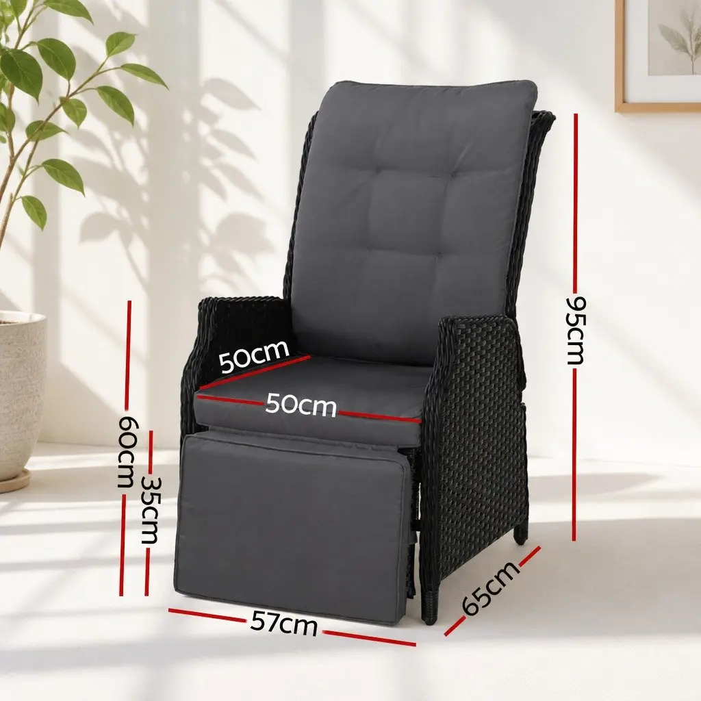 2PC Wicker Recliner Outdoor Lounger Set