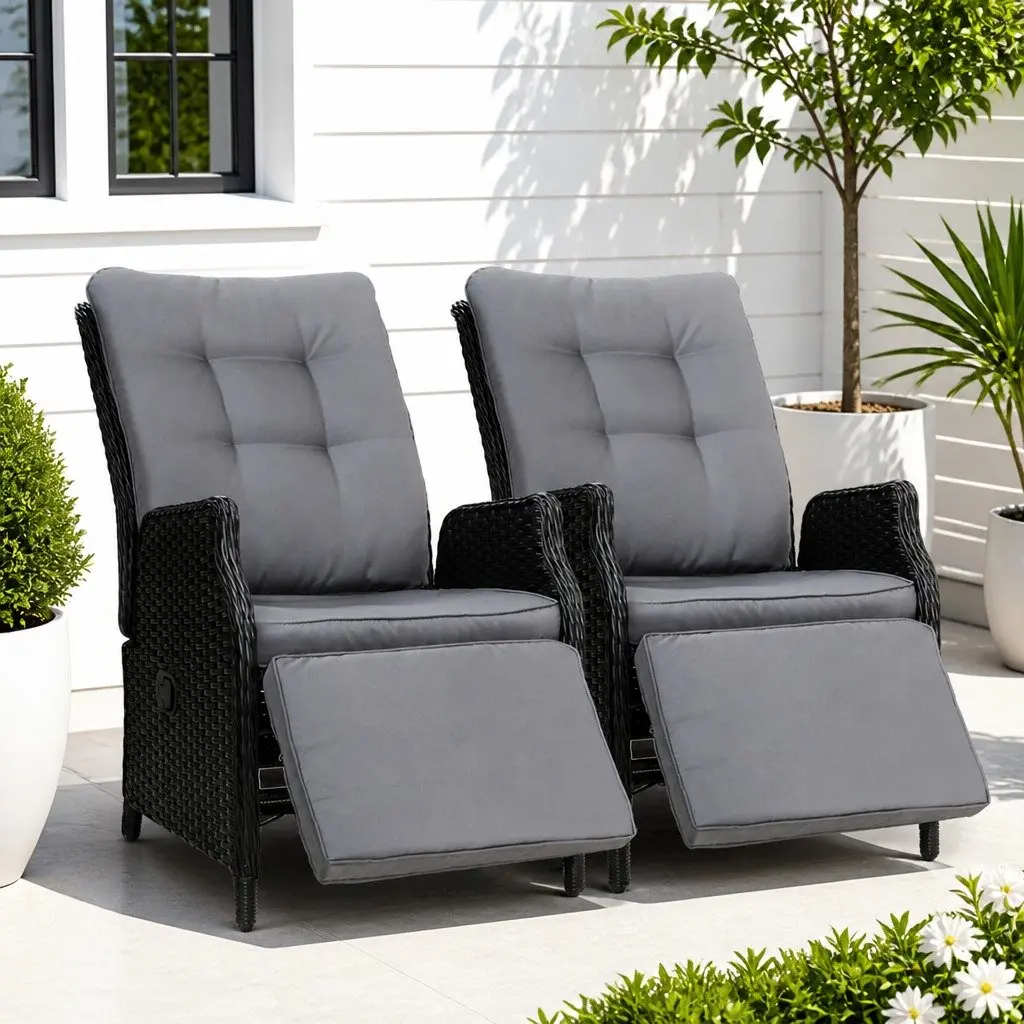 2PC Wicker Recliner Outdoor Lounger Set