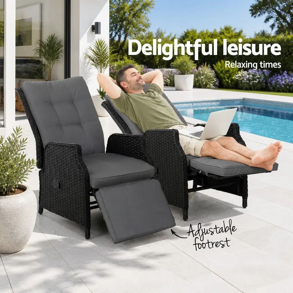 2PC Wicker Recliner Outdoor Lounger Set