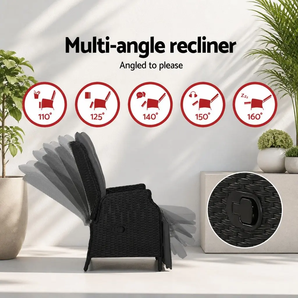 2PC Wicker Recliner Outdoor Lounger Set