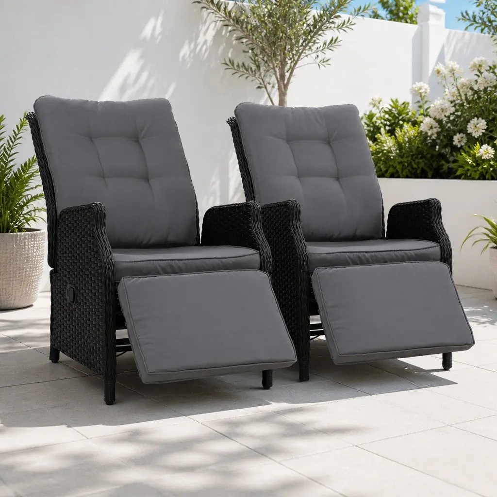 2PC Wicker Recliner Outdoor Lounger Set