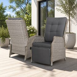 Adjustable Backrest Wicker Recliner Lounge Chair Set
