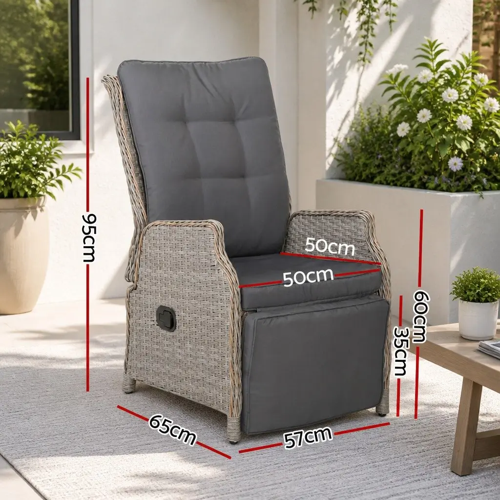 Adjustable Backrest Wicker Recliner Lounge Chair Set