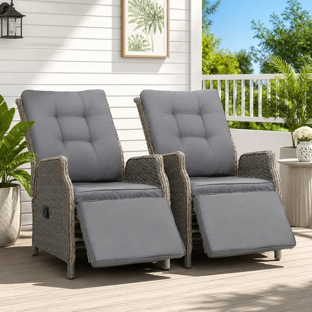 Adjustable Backrest Wicker Recliner Lounge Chair Set