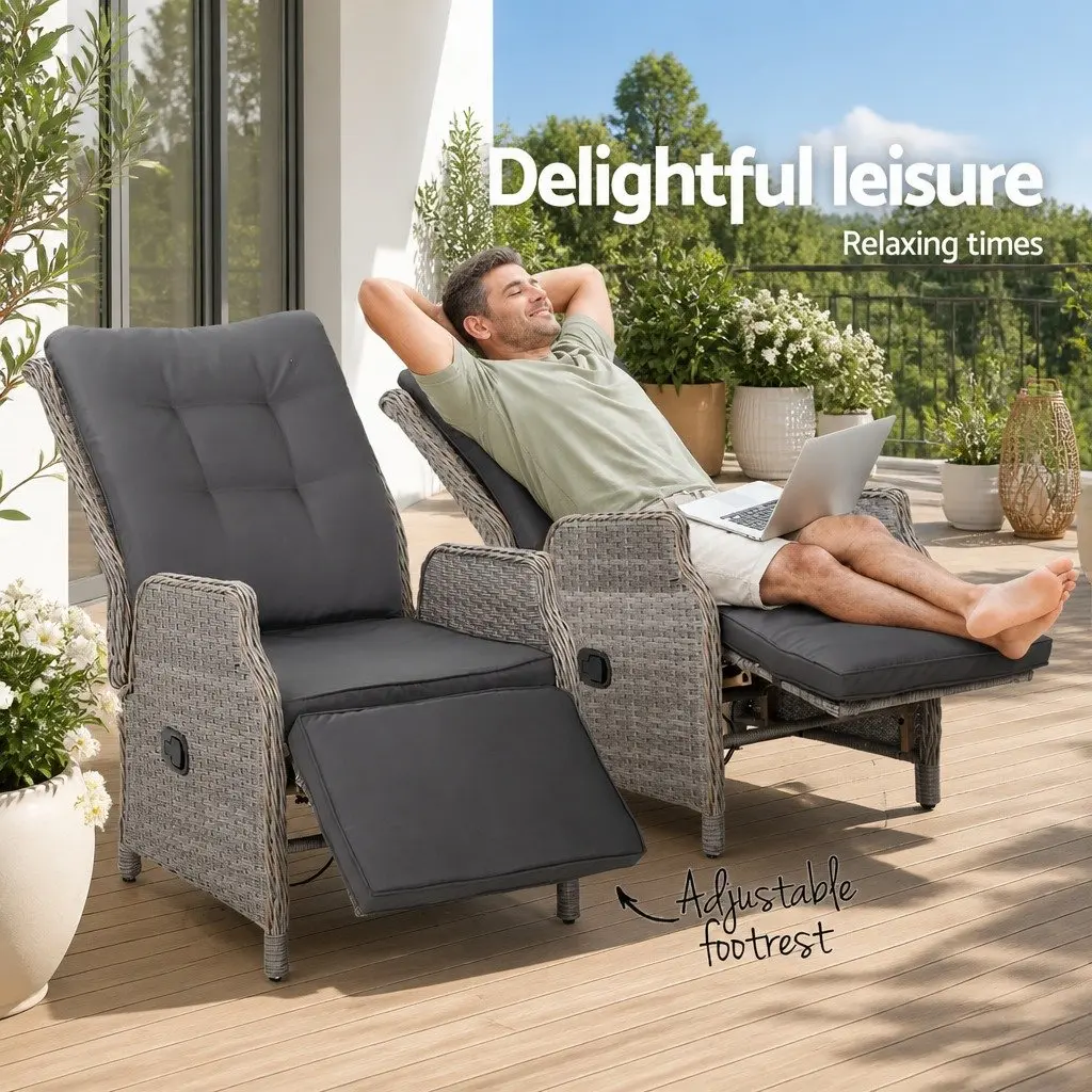 Adjustable Backrest Wicker Recliner Lounge Chair Set
