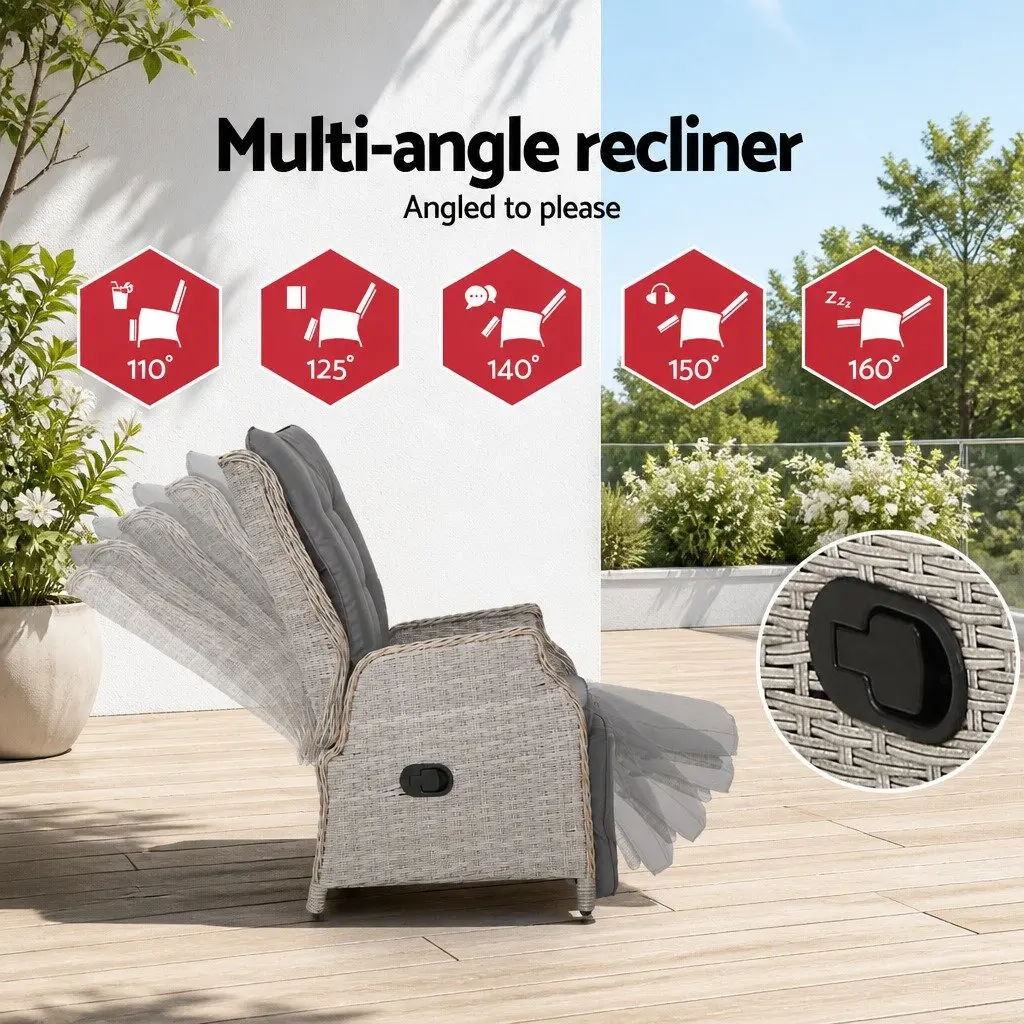 Adjustable Backrest Wicker Recliner Lounge Chair Set