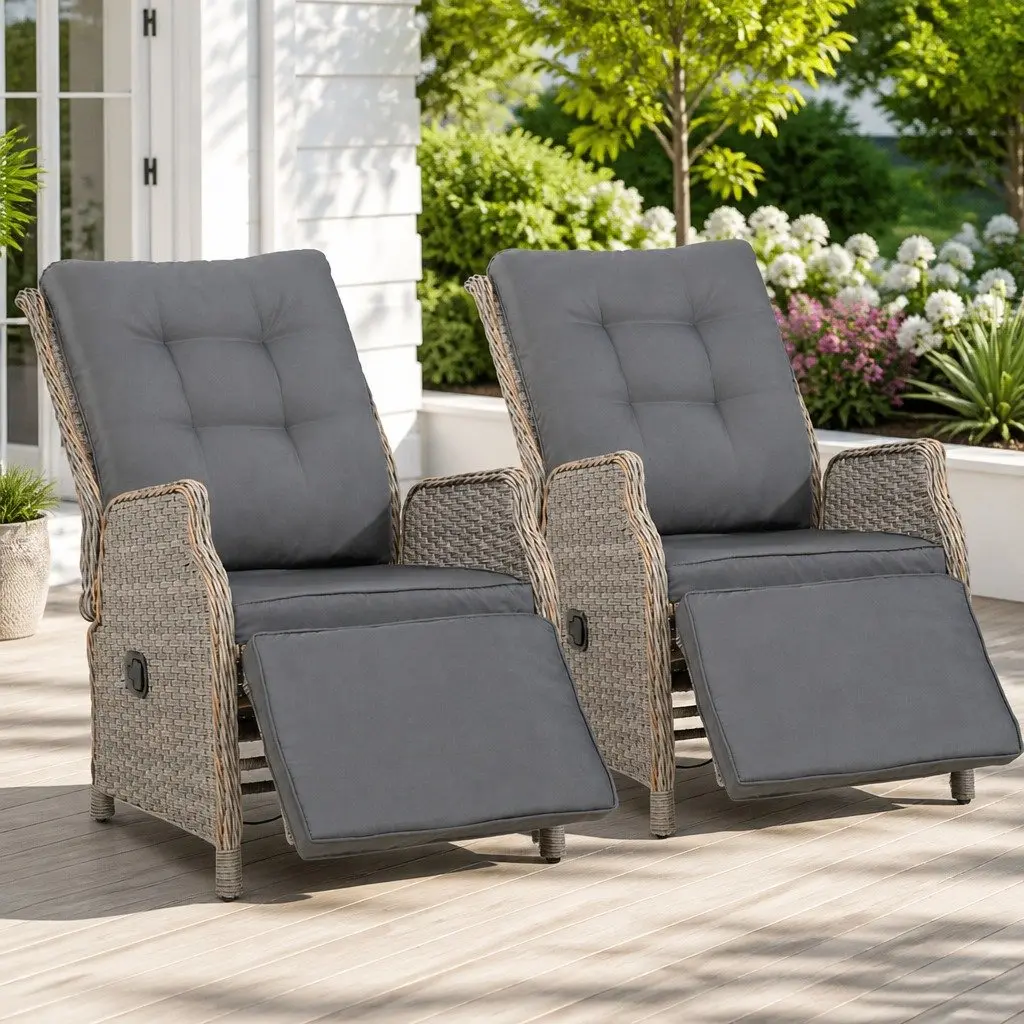 Adjustable Backrest Wicker Recliner Lounge Chair Set