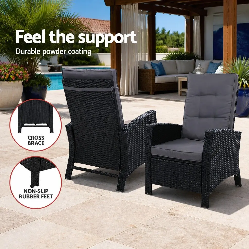 Adjustable Recliner Chair Outdoor Wicker Set Black