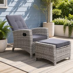 Durable Outdoor Recliner Chair with Ottoman and Adjustable Backrest