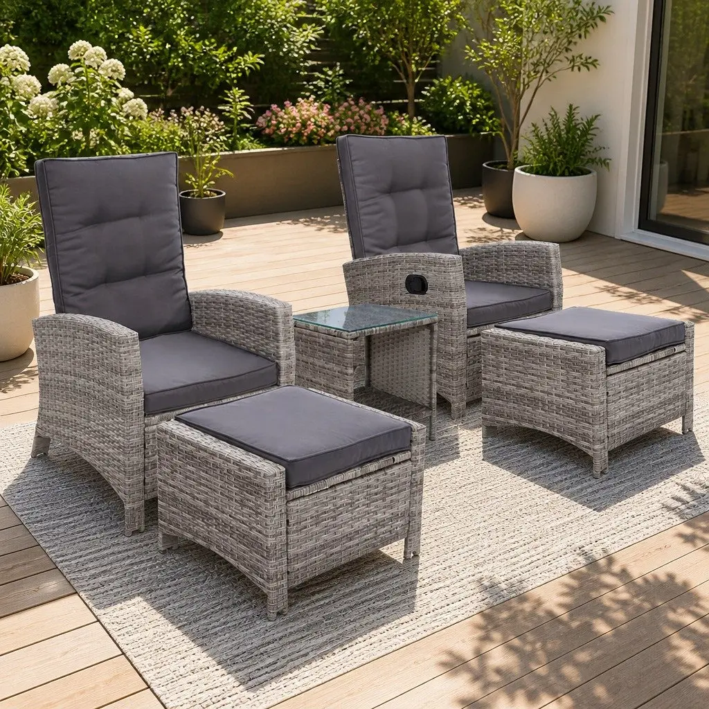 5PC Adjustable Recliner Set with Glass Top Table