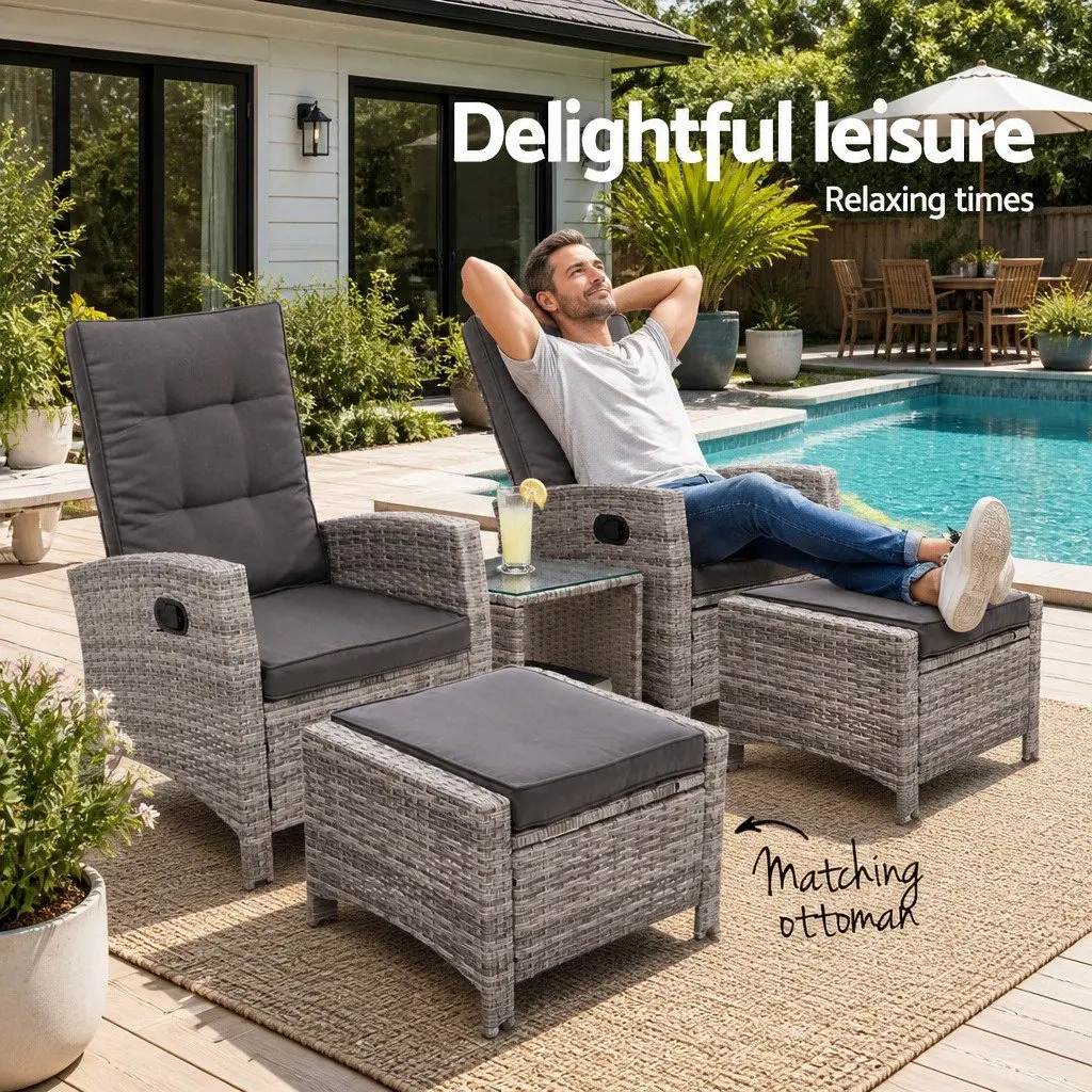 5PC Adjustable Recliner Set with Glass Top Table