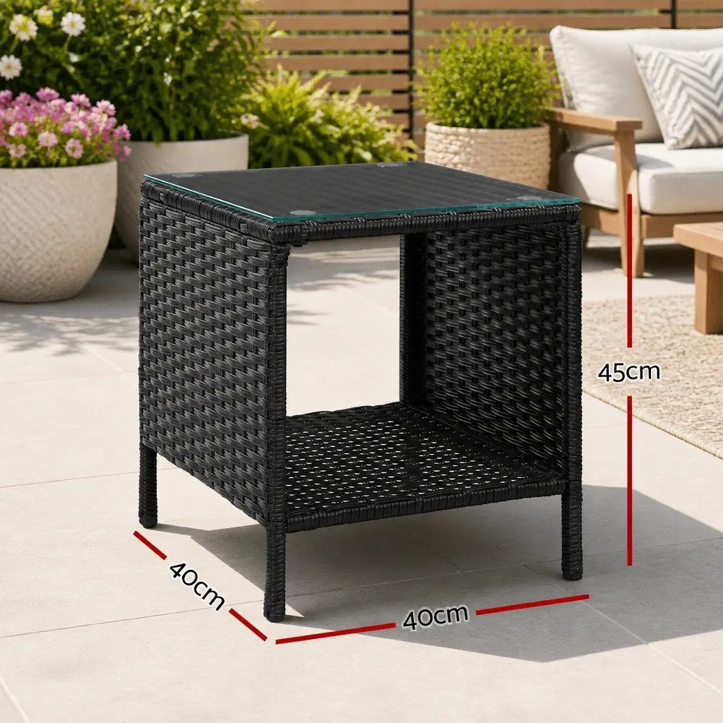 Wicker Side Table PE Wicker Steel Frame 40cm x 40cm x 45cm Black White