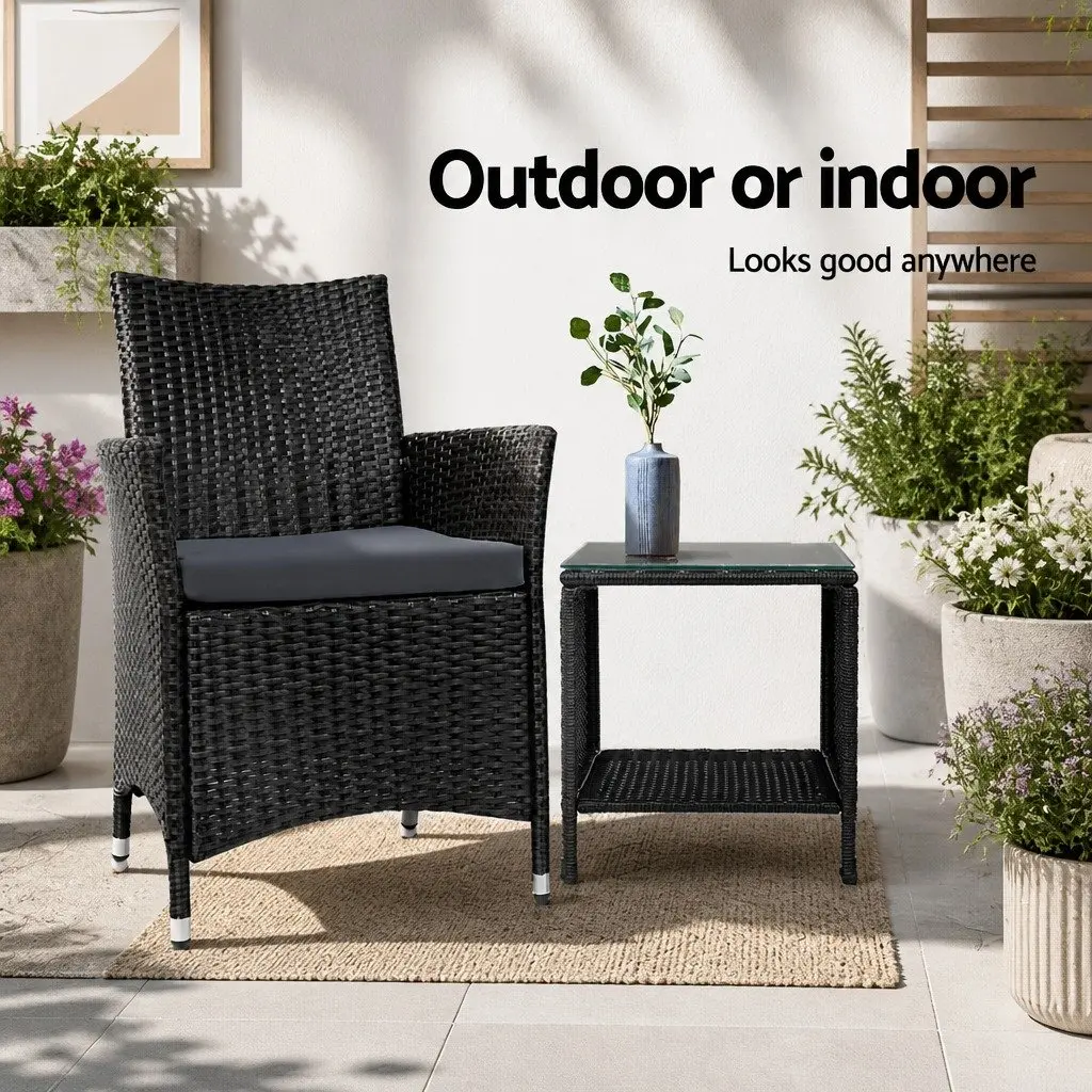 Wicker Side Table PE Wicker Steel Frame 40cm x 40cm x 45cm Black White