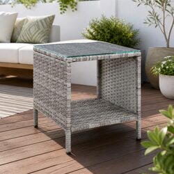 Stylish Outdoor Side Table with Glass Top and Wicker Finish