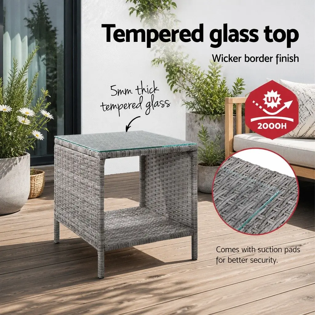 Outdoor Side Table Wicker Rattan PE Black 40cm x 40cm x 45cm