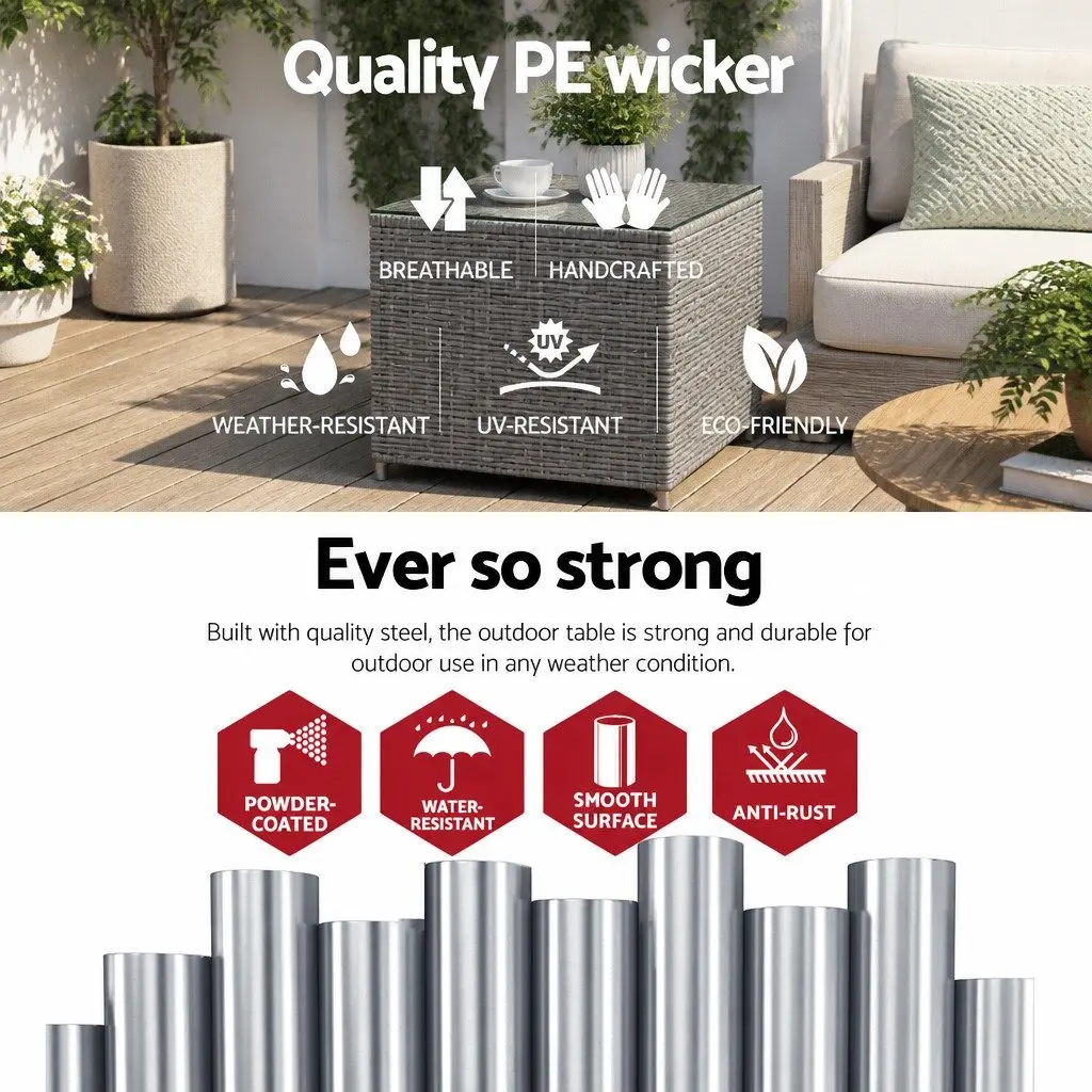 Outdoor Side Table Wicker Rattan PE Black 40cm x 40cm x 45cm