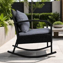 Durable Black Wicker Rocking Chair with Cushions