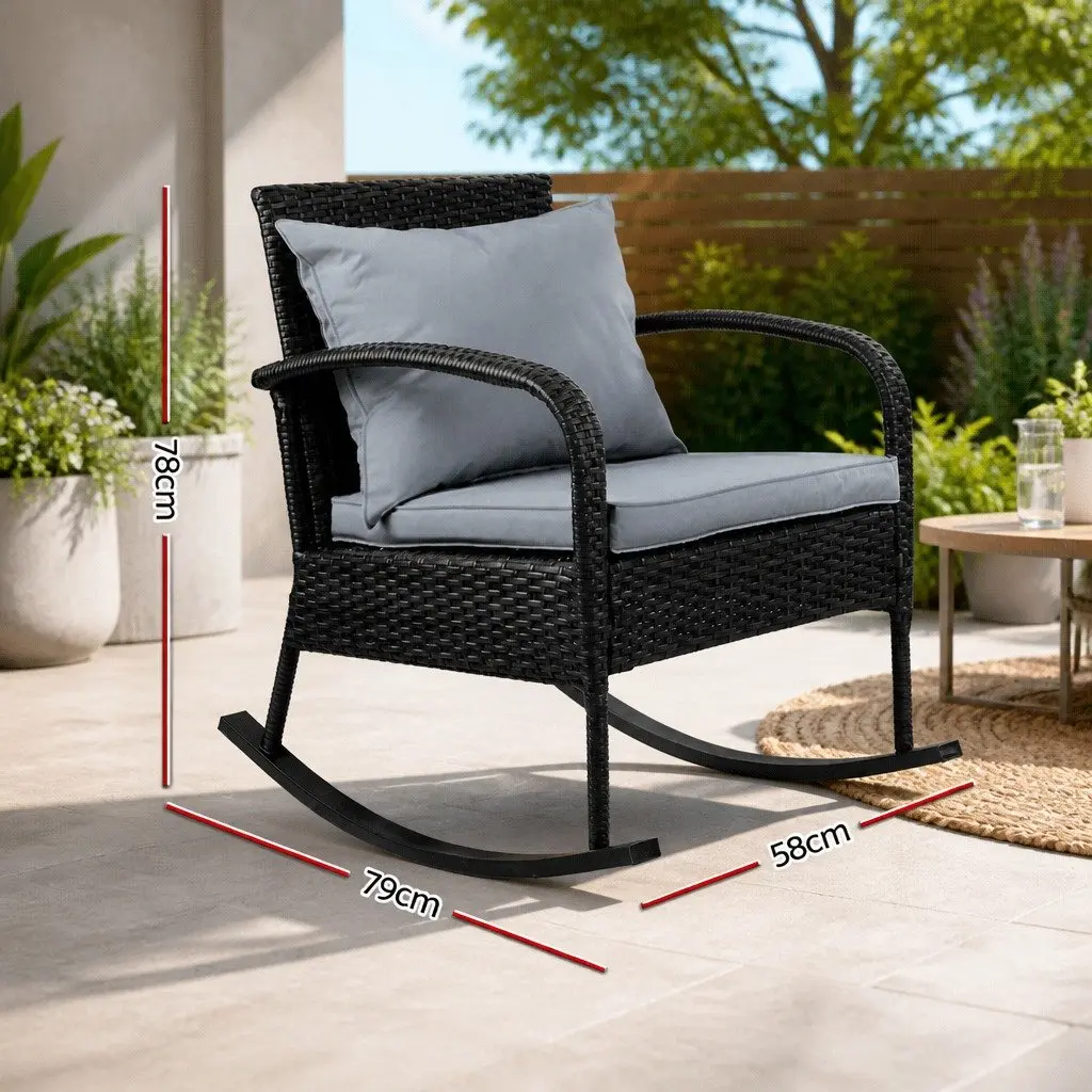 Black Wicker Rocking Chair with Cushions