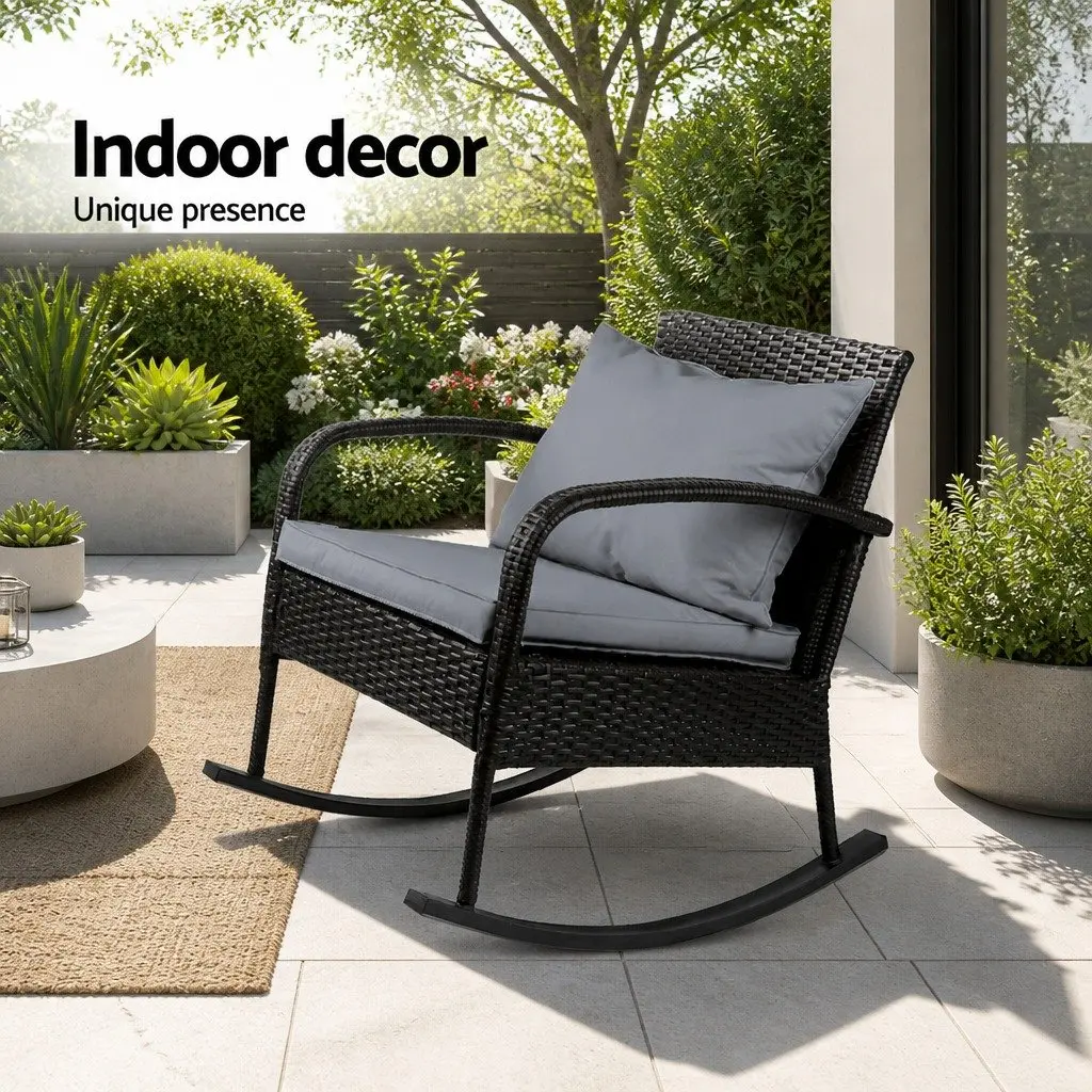Black Wicker Rocking Chair with Cushions