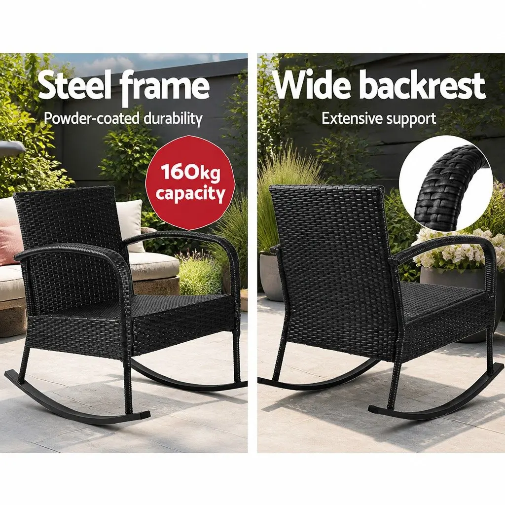 Black Wicker Rocking Chair with Cushions