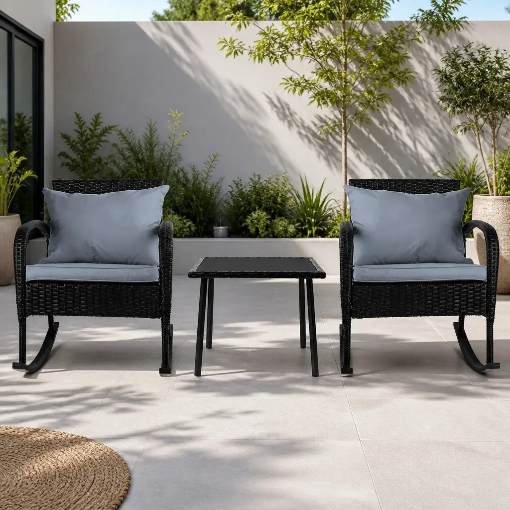 3-Piece Outdoor Rocking Chair Set with Wicker Table