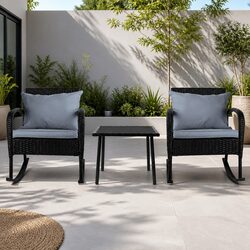 Durable 3-Piece Outdoor Rocking Chair Set with Wicker Table