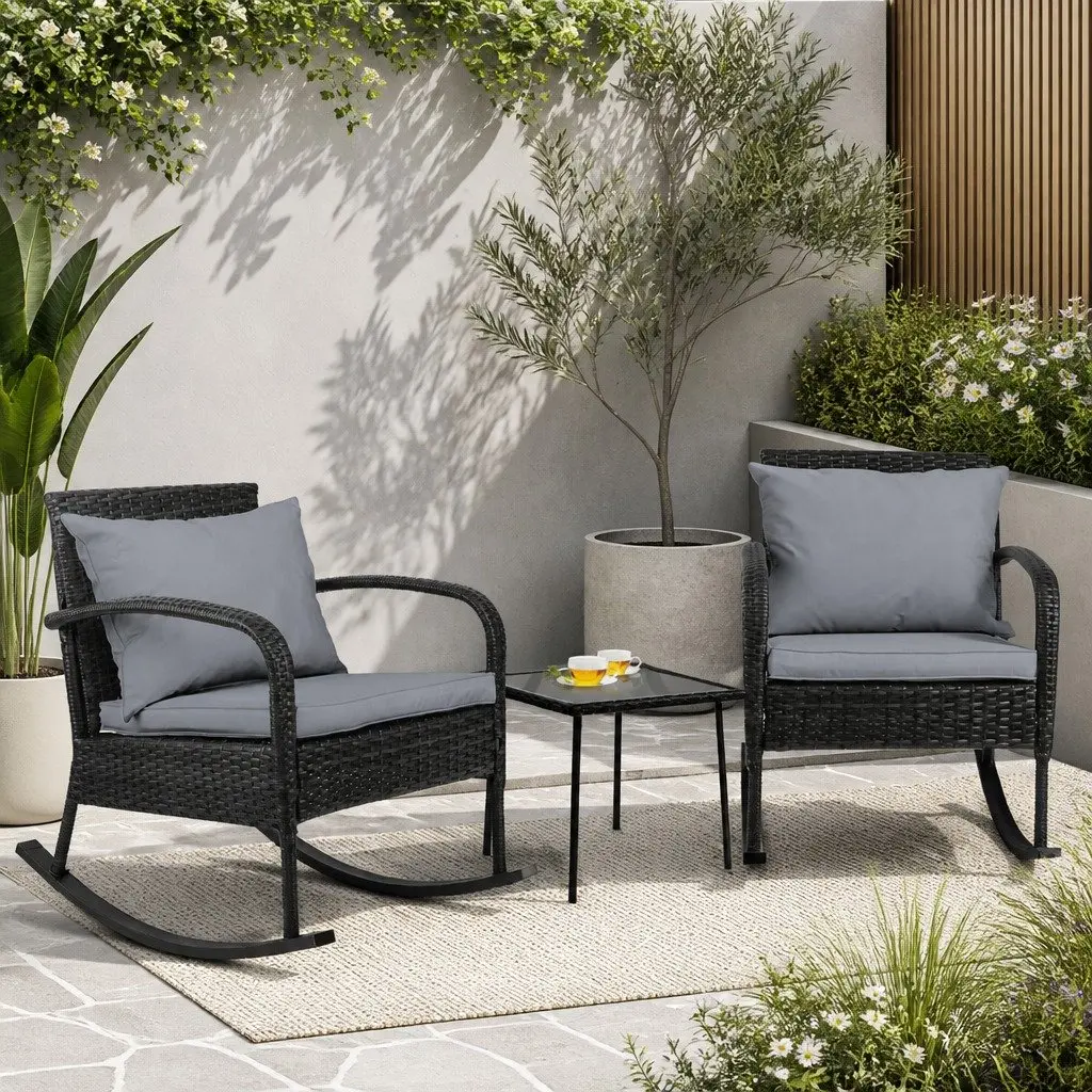 3-Piece Outdoor Rocking Chair Set with Wicker Table