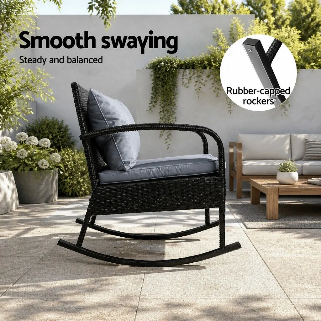 3-Piece Outdoor Rocking Chair Set with Wicker Table