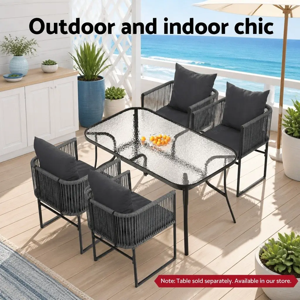 Outdoor Chairs Steel Frame 2PC Woven Rope Grey Black