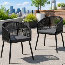 Black Wicker Patio Armchairs 2PC Set for Outdoors