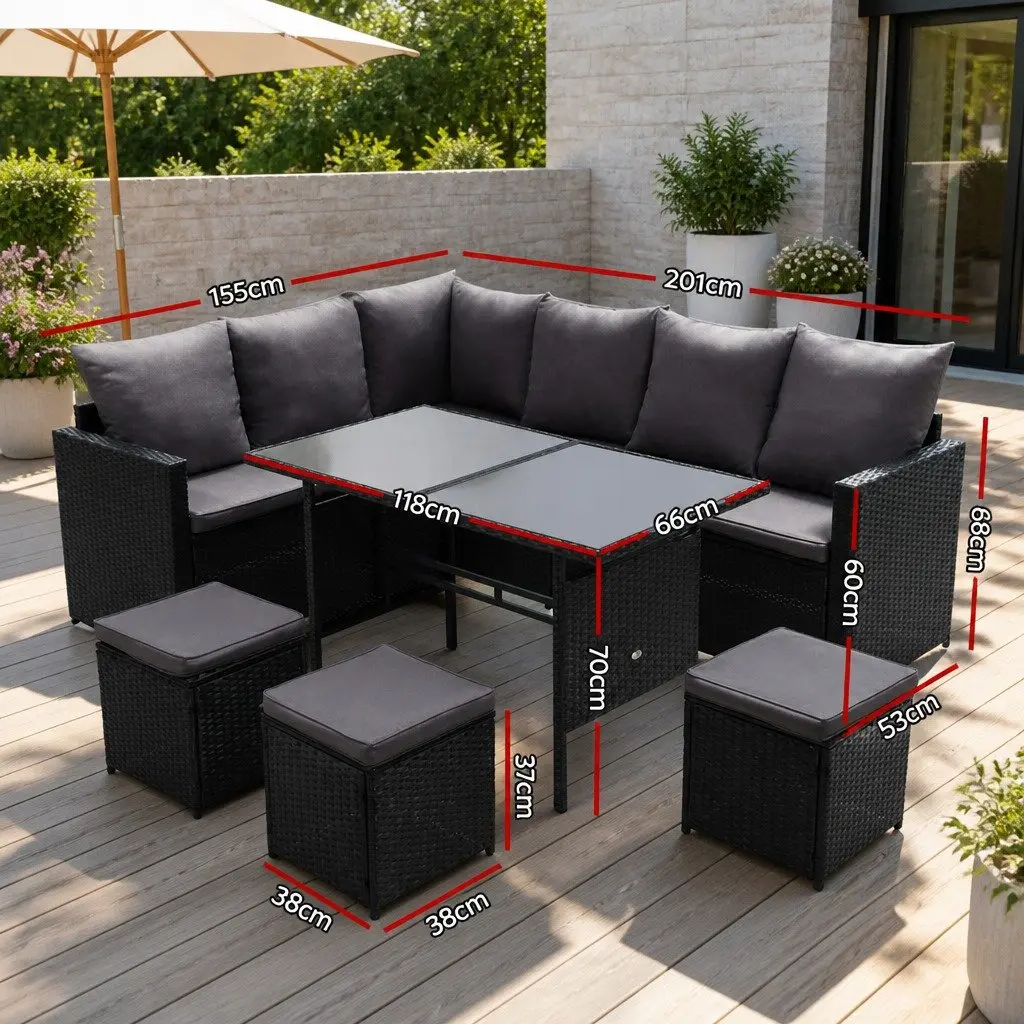 9-Seater Outdoor Sofa Dining Set with Cover