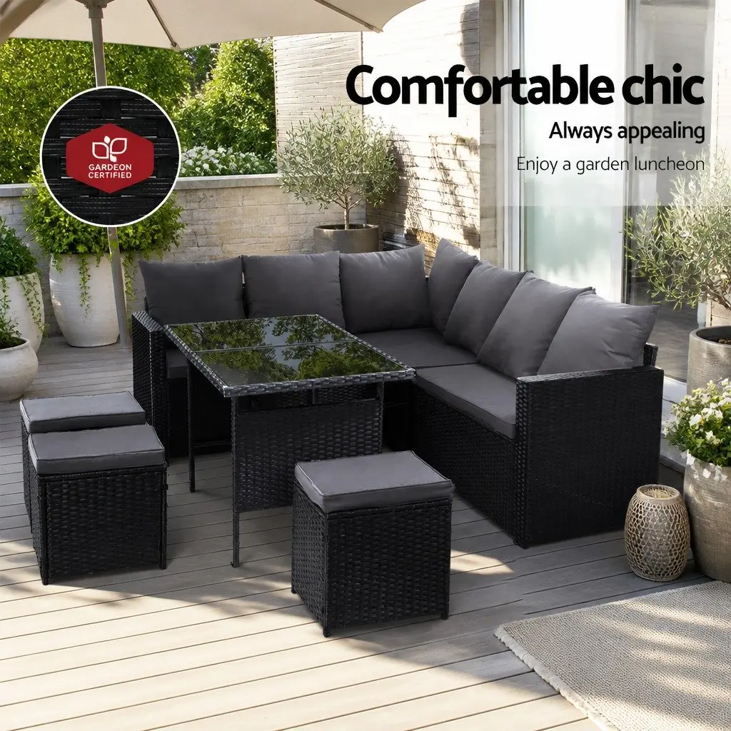 9-Seater Outdoor Sofa Dining Set with Cover