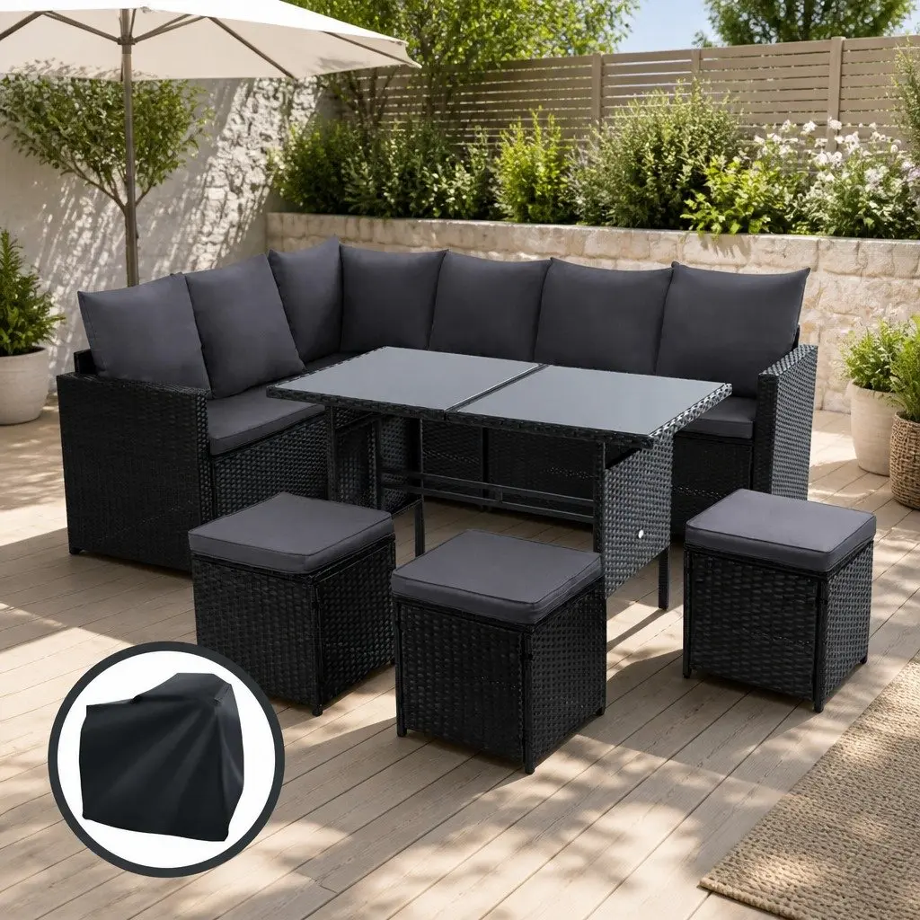 9-Seater Outdoor Sofa Dining Set with Cover