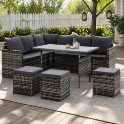 Durable 9-Seater Outdoor Sofa Dining Set with Table