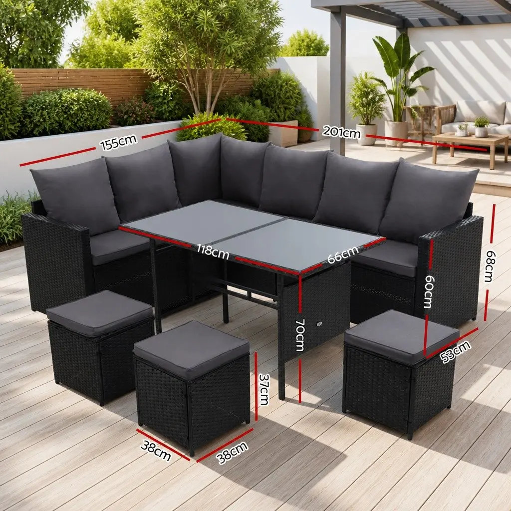 Outdoor Lounge Dining Setting 9 Seater Sofa Set