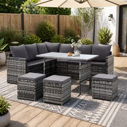 Durable 9-Seater Outdoor Wicker Dining Set with Table