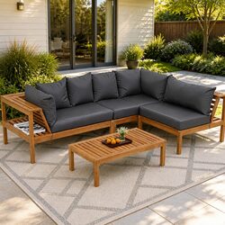Sturdy 5-Seater Outdoor Sofa Set with Table Natural