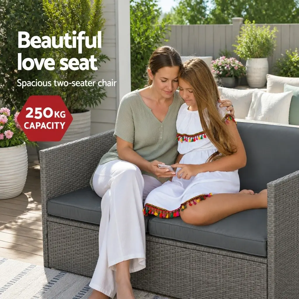 4 Piece Outdoor Wicker Sofa Set PE Wicker Grey 2 Seater Sofa 2 Single Sofas Centre Table
