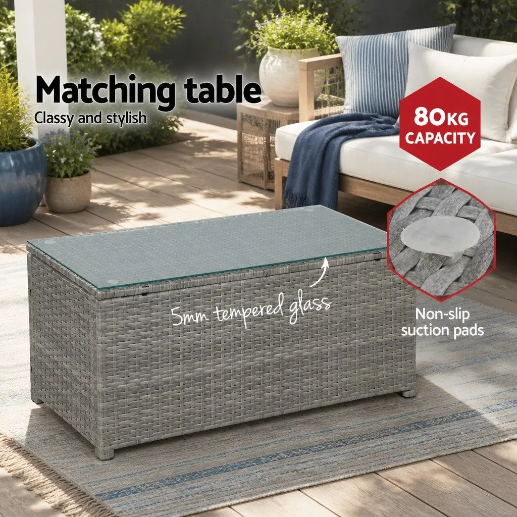 4 Piece Outdoor Wicker Sofa Set PE Wicker Grey 2 Seater Sofa 2 Single Sofas Centre Table